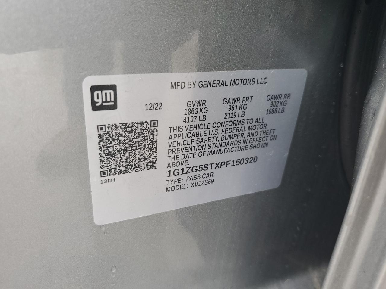 1G1ZG5STXPF150320 CHEVROLET MALIBU 2023