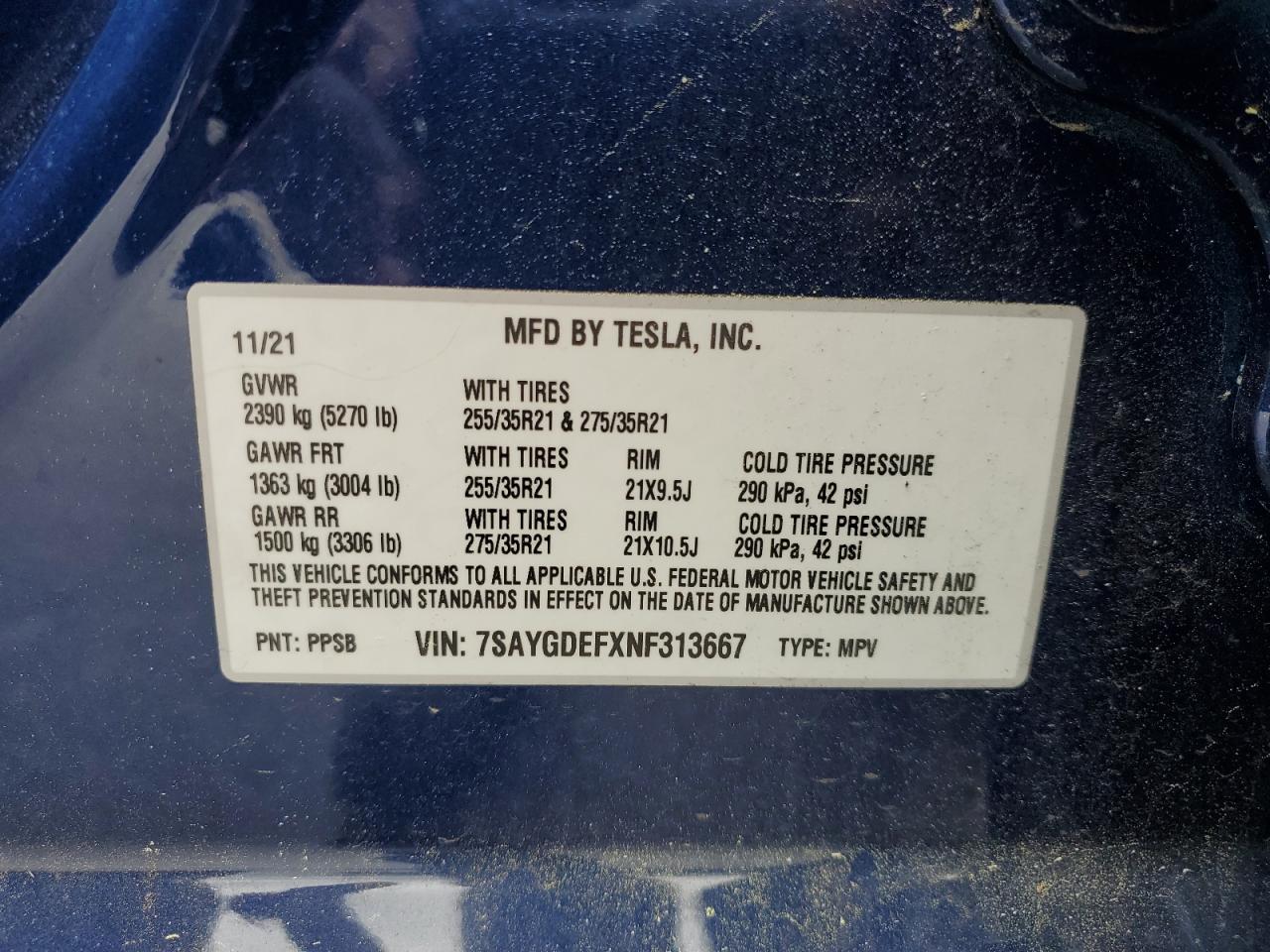 7SAYGDEFXNF313667 2022 Tesla Model Y