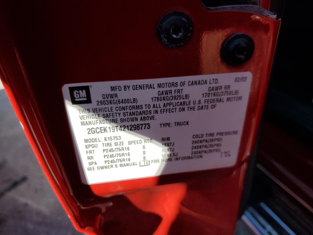 2GCEK19T421298773 2002 Chevrolet Silverado K1500