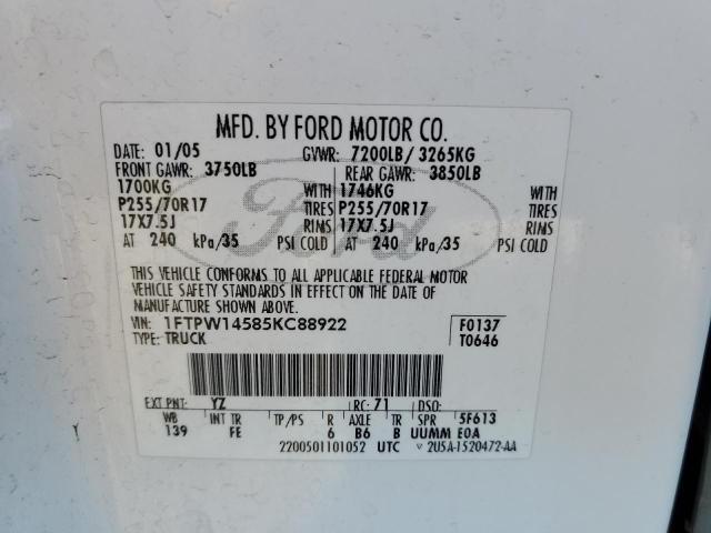 2005 Ford F150 Supercrew VIN: 1FTPW14585KC88922 Lot: 47964004