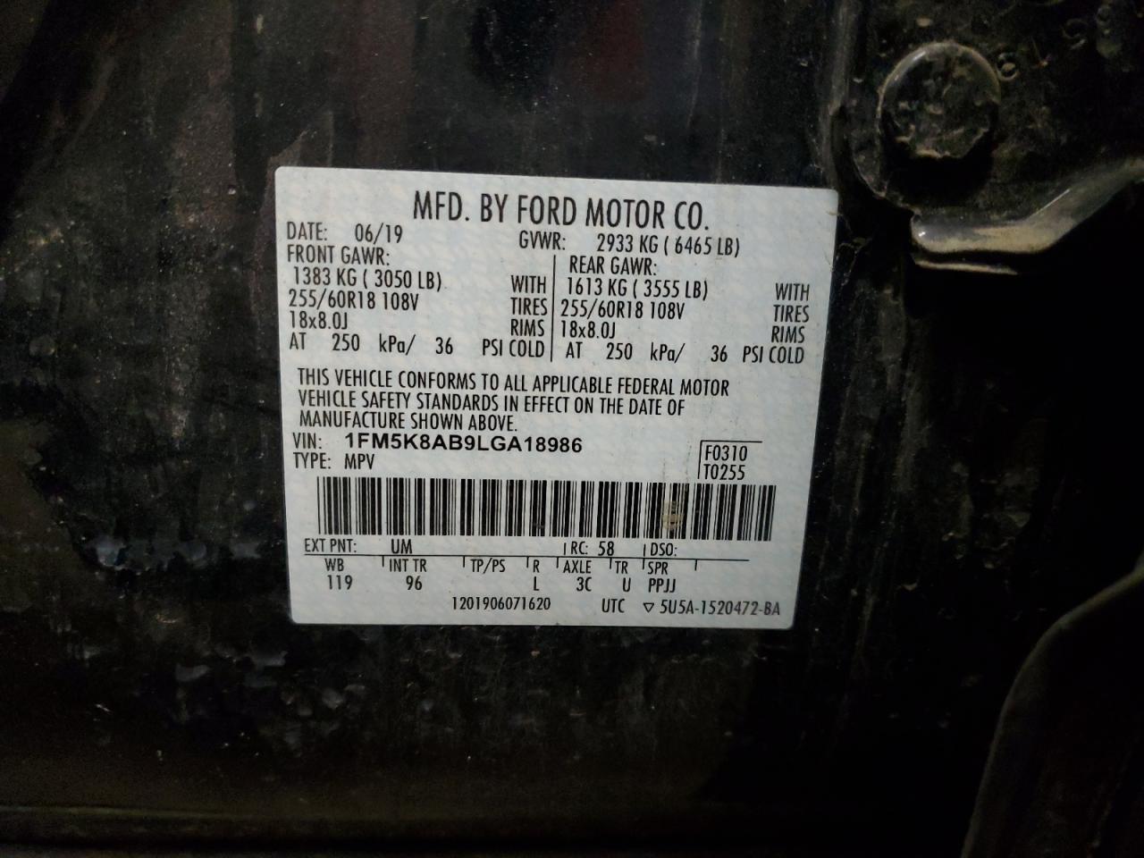1FM5K8AB9LGA18986 FORD EXPLORER 2020