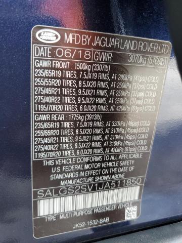 2018 LAND ROVER RANGE ROVE - SALGS2SV1JA511850