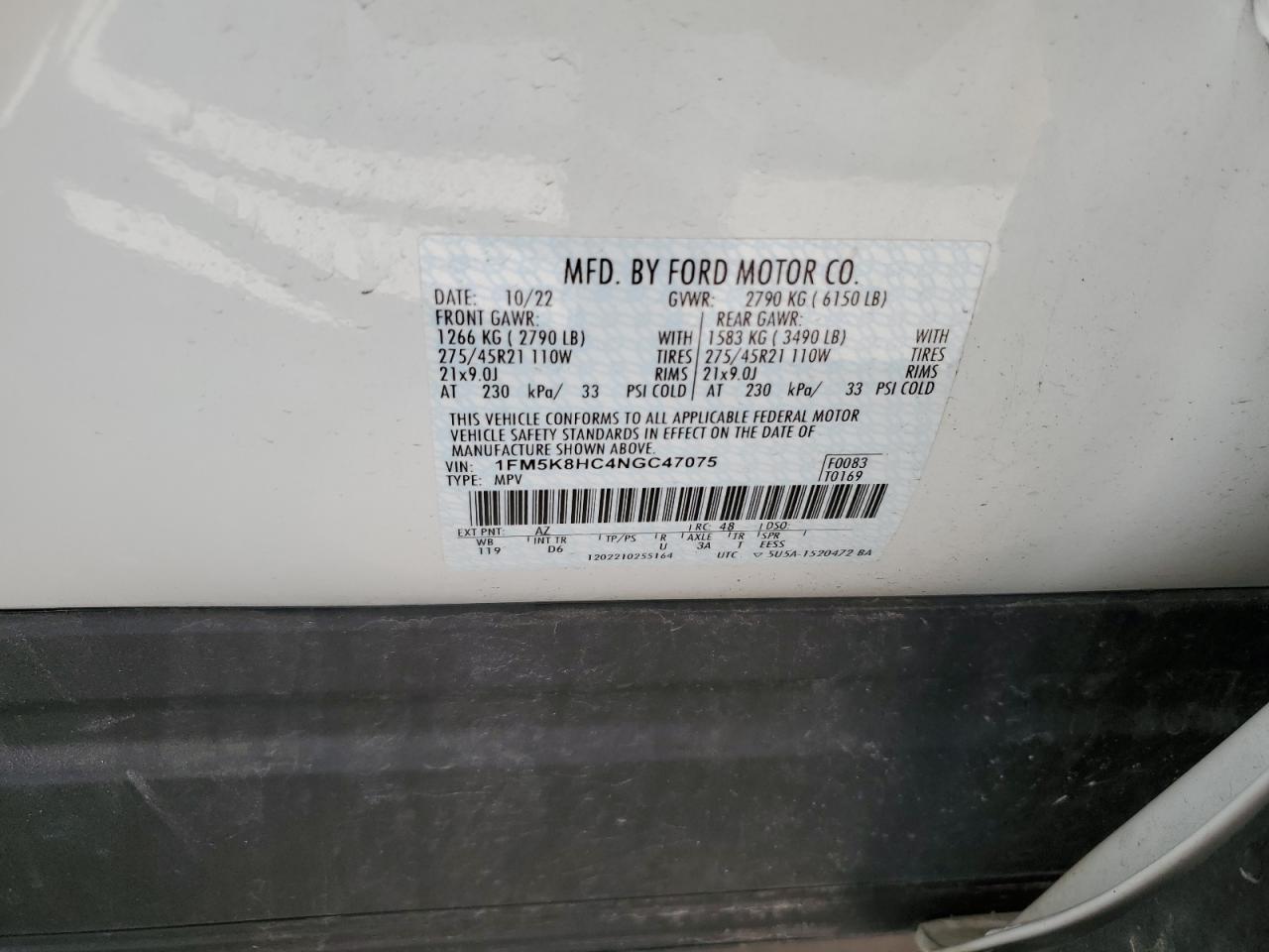 1FM5K8HC4NGC47075 FORD EXPLORER 2022