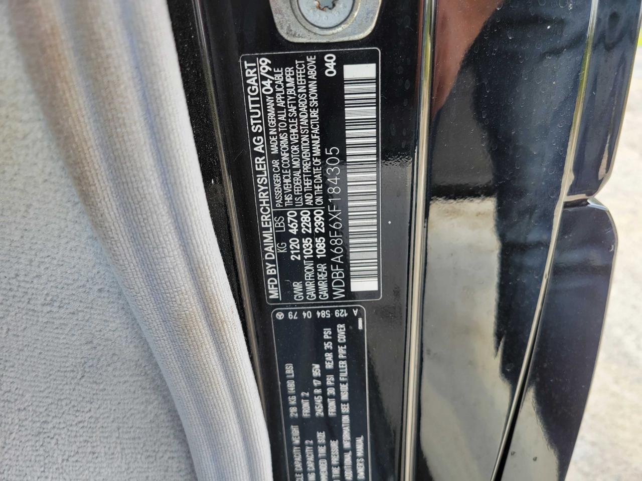 wdbfa68f6xf184305 WDBFA68F6XF184305 1999 Mercedes-Benz Sl 500