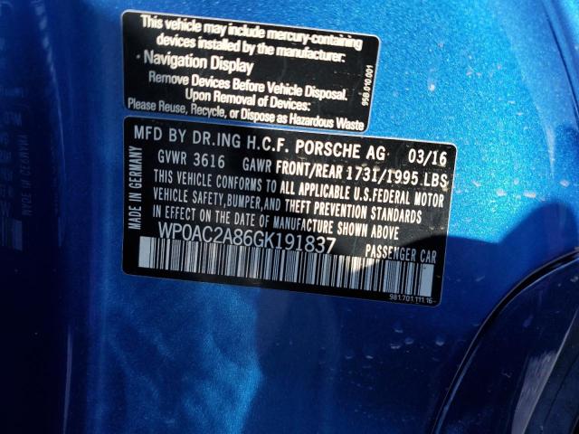 2016 PORSCHE CAYMAN GT4 WP0AC2A86GK191837
