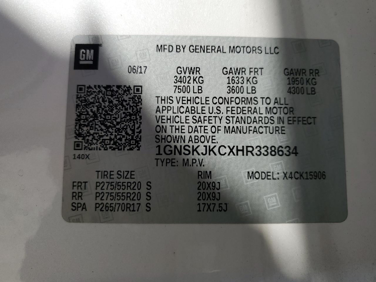 1GNSKJKCXHR338634 CHEVROLET SUBURBAN 2017