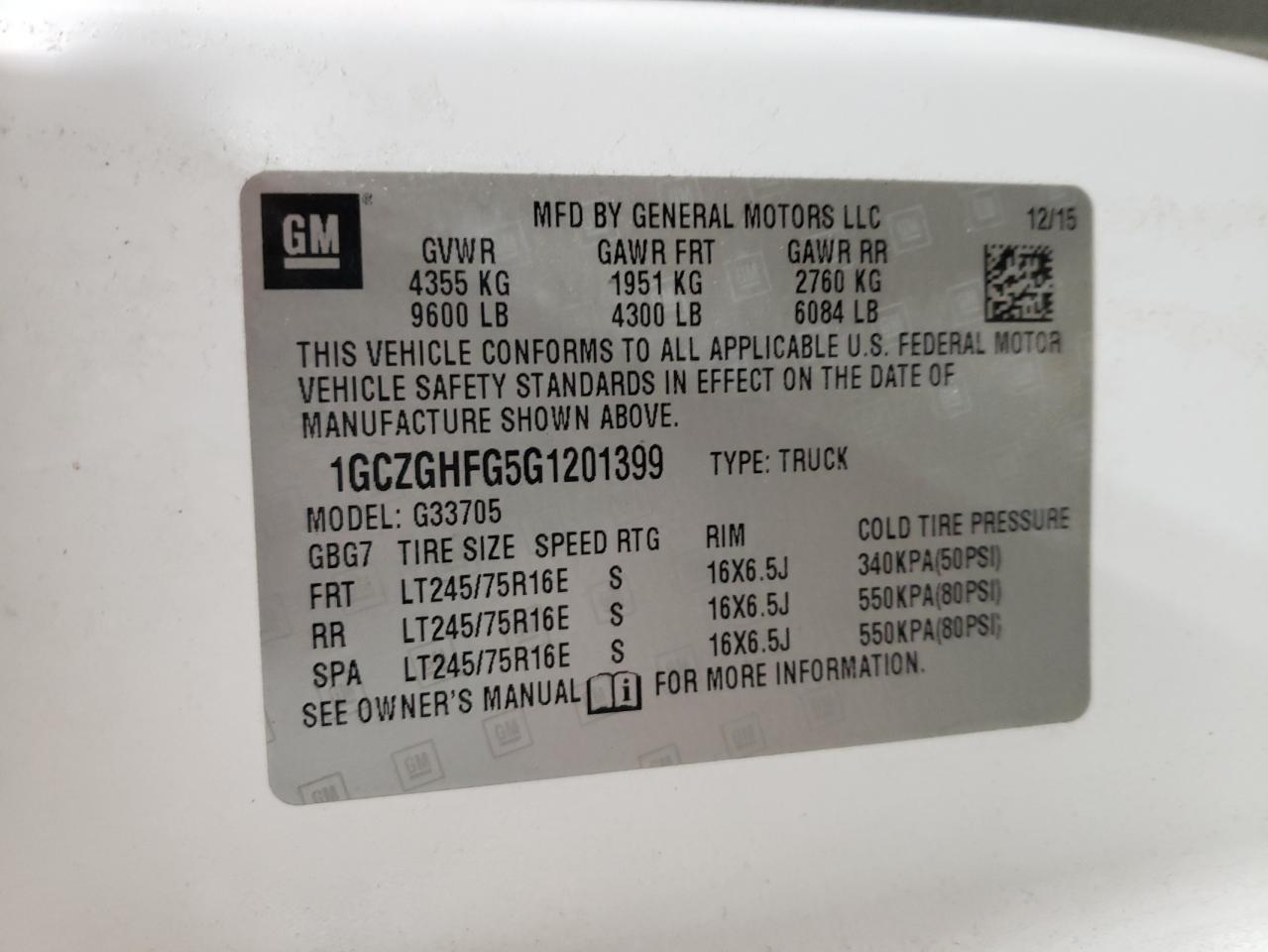 1GCZGHFG5G1201399 CHEVROLET EXPRESS 2016