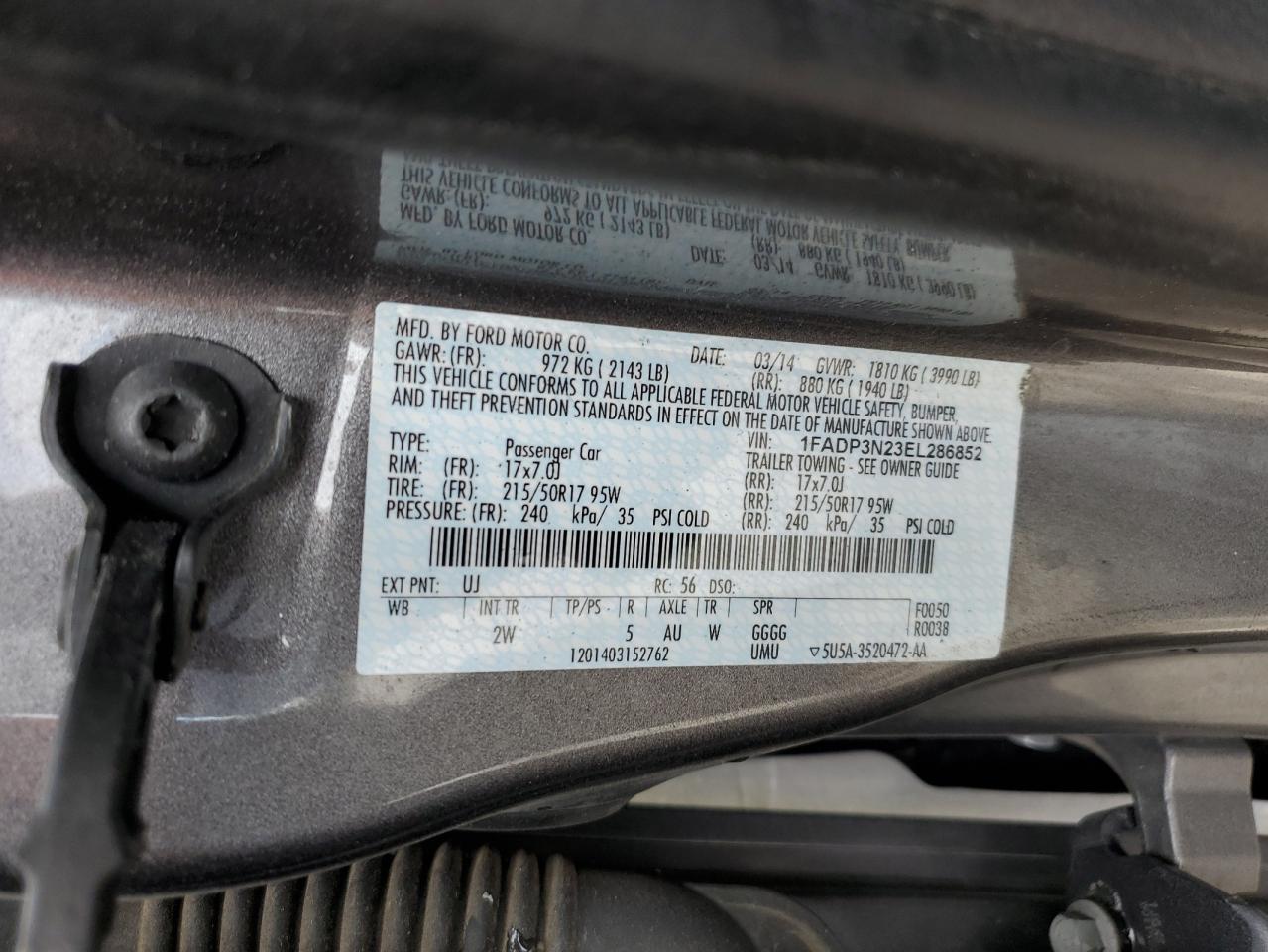 1FADP3N23EL286852 2014 Ford Focus Titanium