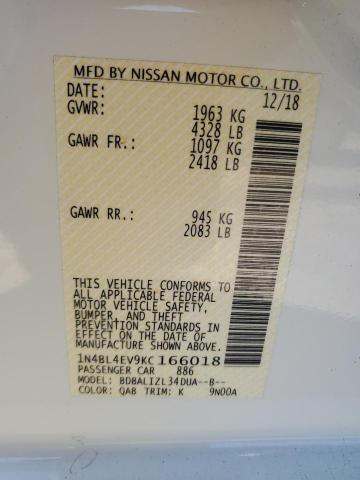 2019 NISSAN ALTIMA SL - 1N4BL4EV9KC166018