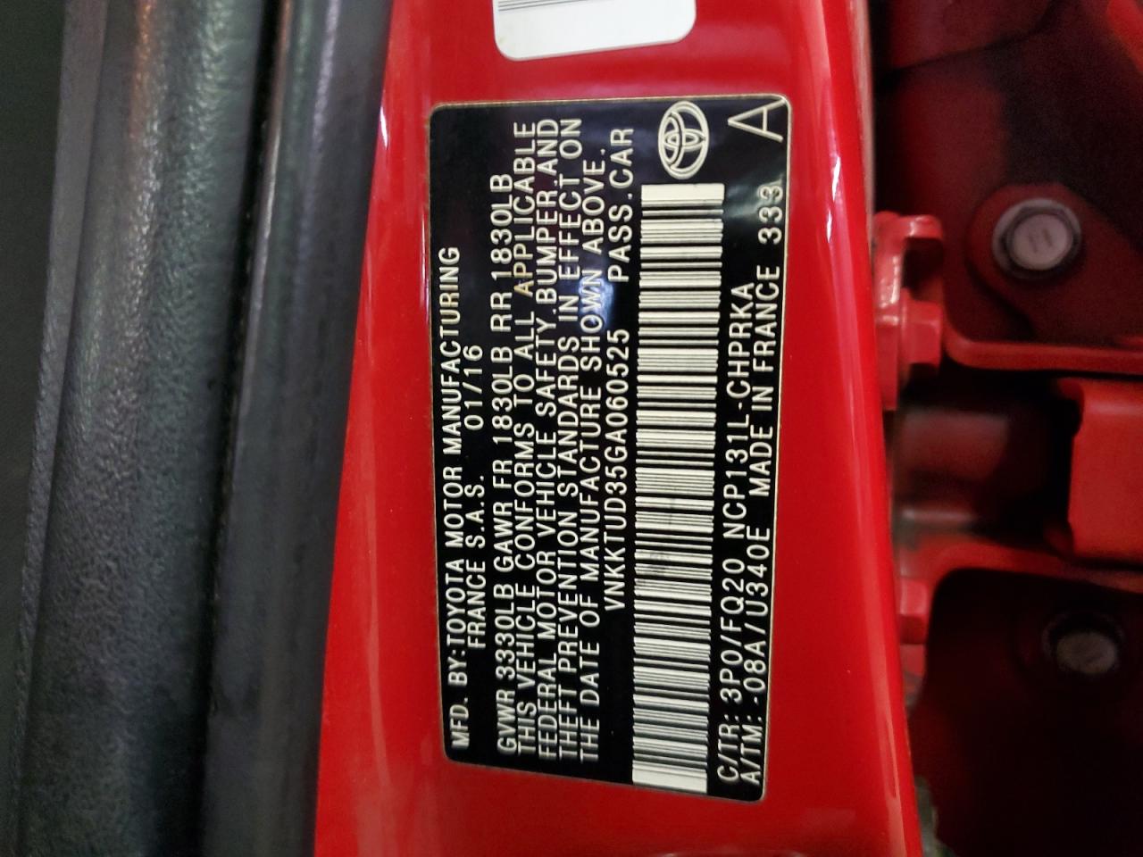 VNKKTUD35GA060525 TOYOTA YARIS 2016