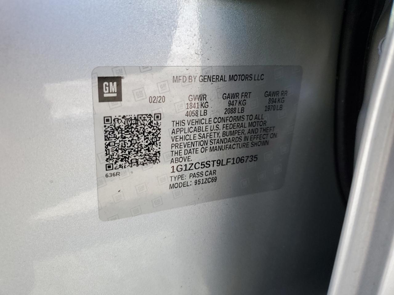 1G1ZC5ST9LF106735 2020 Chevrolet Malibu Ls