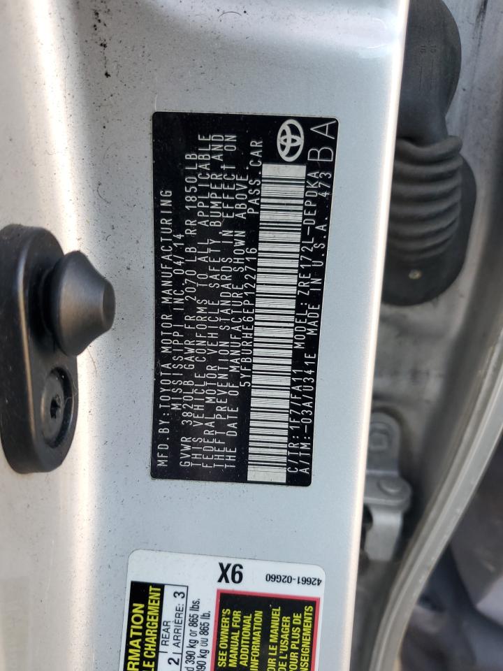 5YFBURHE6EP122716 2014 Toyota Corolla L