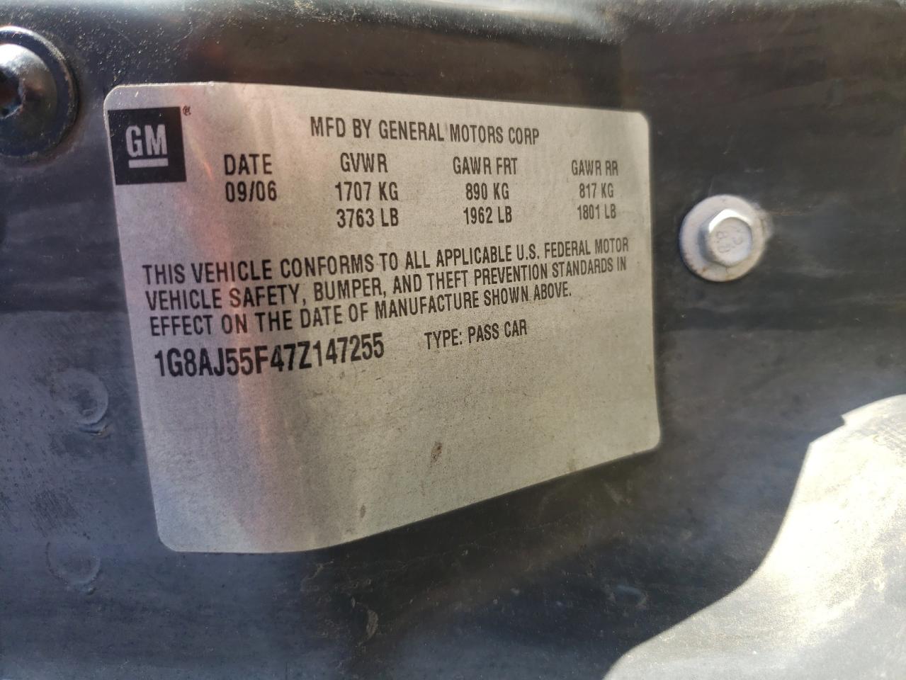 1G8AJ55F47Z147255 2007 Saturn Ion Level 2