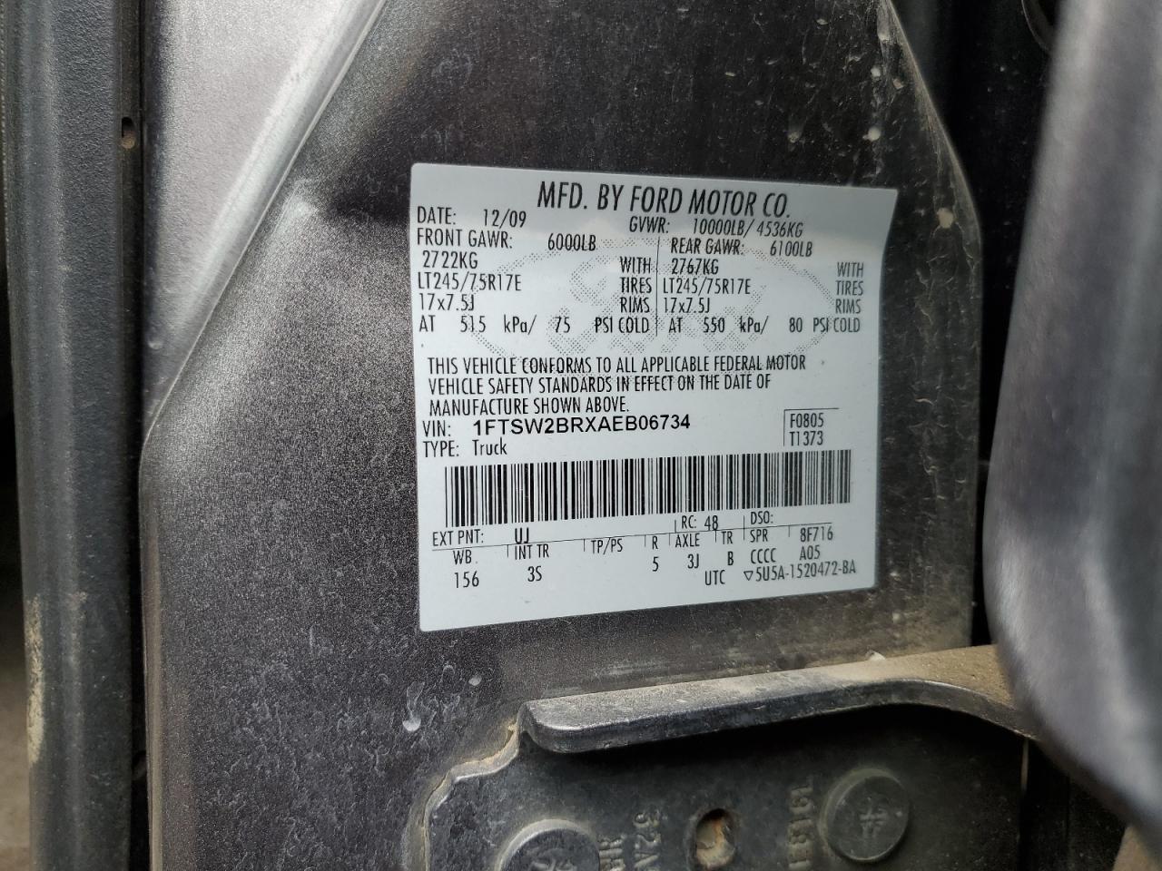 1FTSW2BRXAEB06734 2010 Ford F250 Super Duty