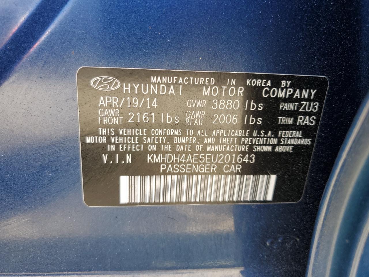 KMHDH4AE5EU201643 2014 Hyundai Elantra Se