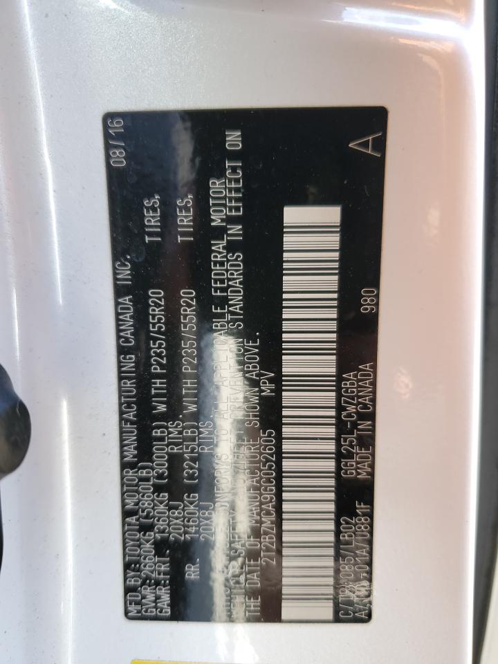 2T2BZMCA9GC052605 2016 Lexus Rx 350 Base