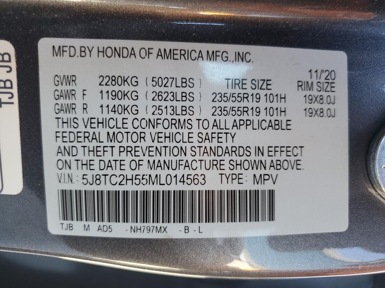 5J8TC2H55ML014563 2021 Acura Rdx Technology