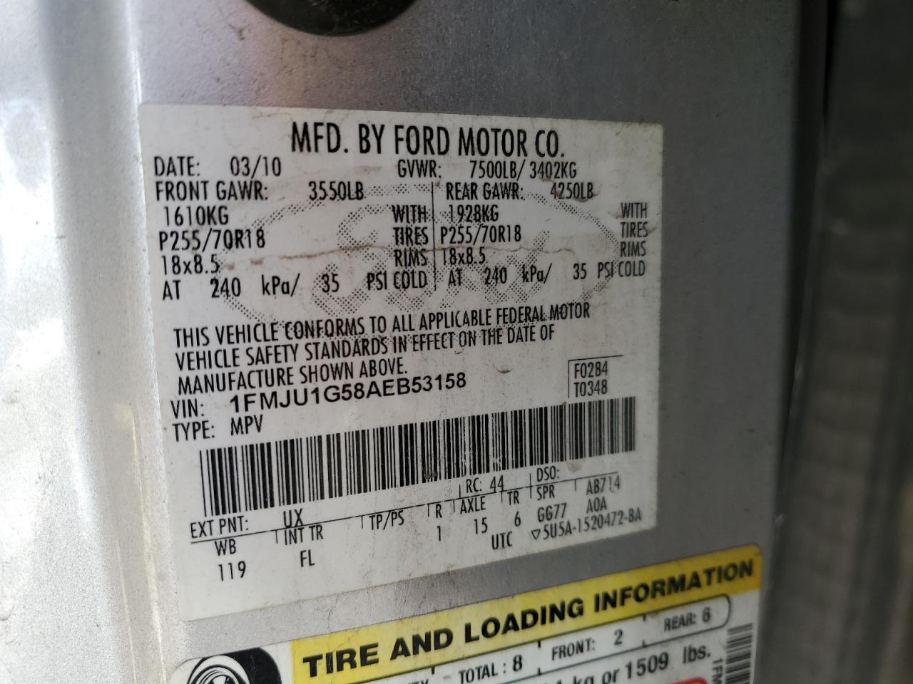 1FMJU1G58AEB53158 2010 Ford Expedition Xlt