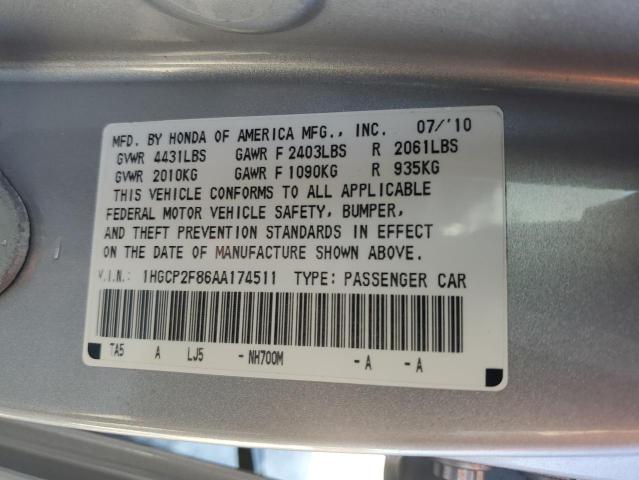 2010 Honda Accord Exl VIN: 1HGCP2F86AA174511 Lot: 49069284