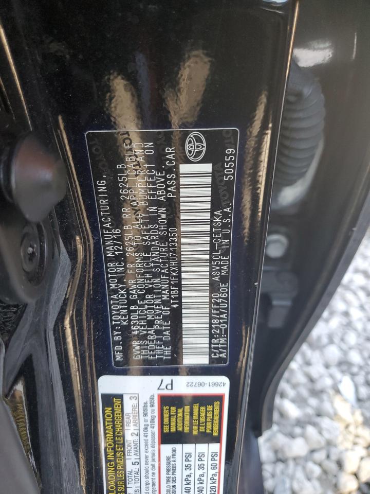4T1BF1FKXHU713350 TOYOTA CAMRY 2017