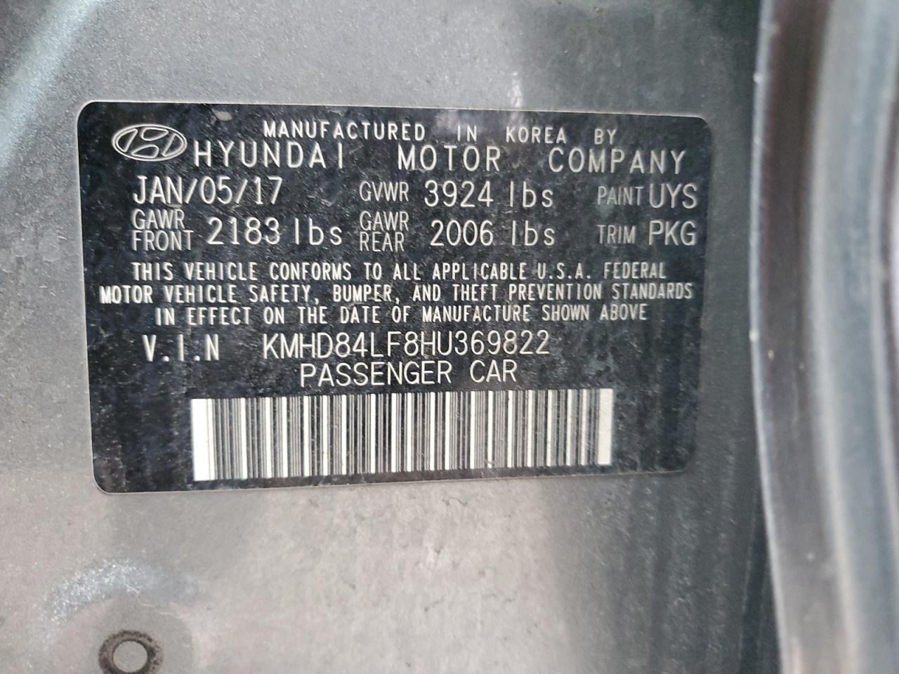 KMHD84LF8HU369822 HYUNDAI ELANTRA 2017