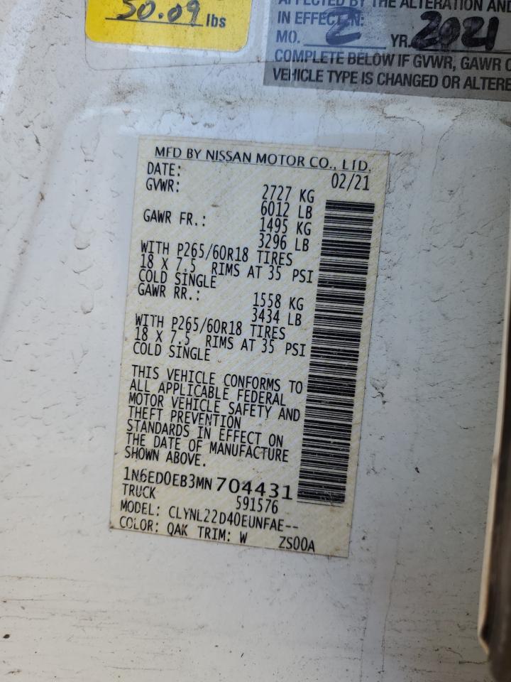 1N6ED0EB3MN704431 NISSAN FRONTIER 2021