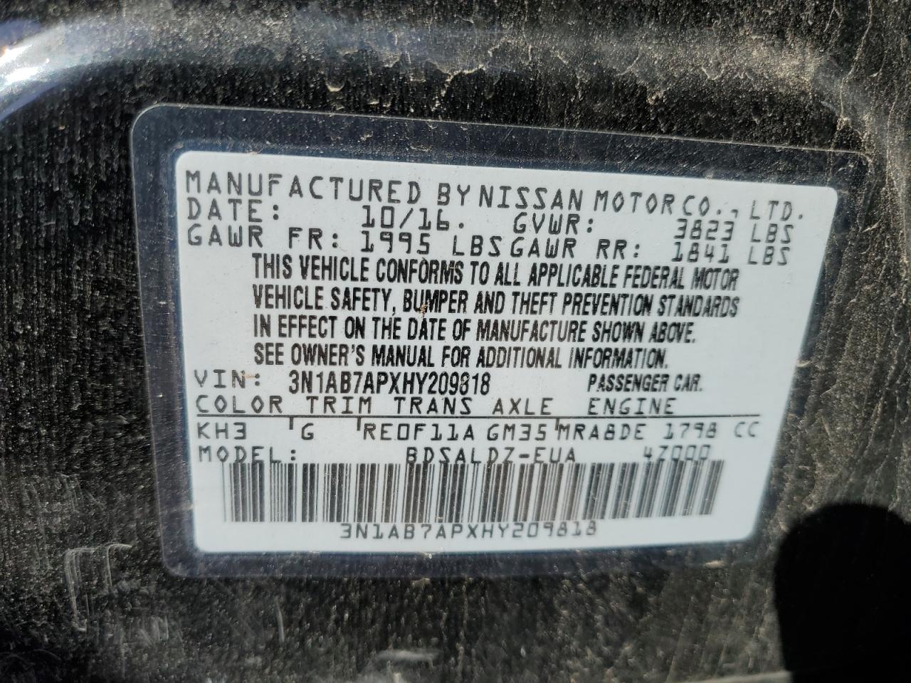 3N1AB7APXHY209818 NISSAN SENTRA 2017