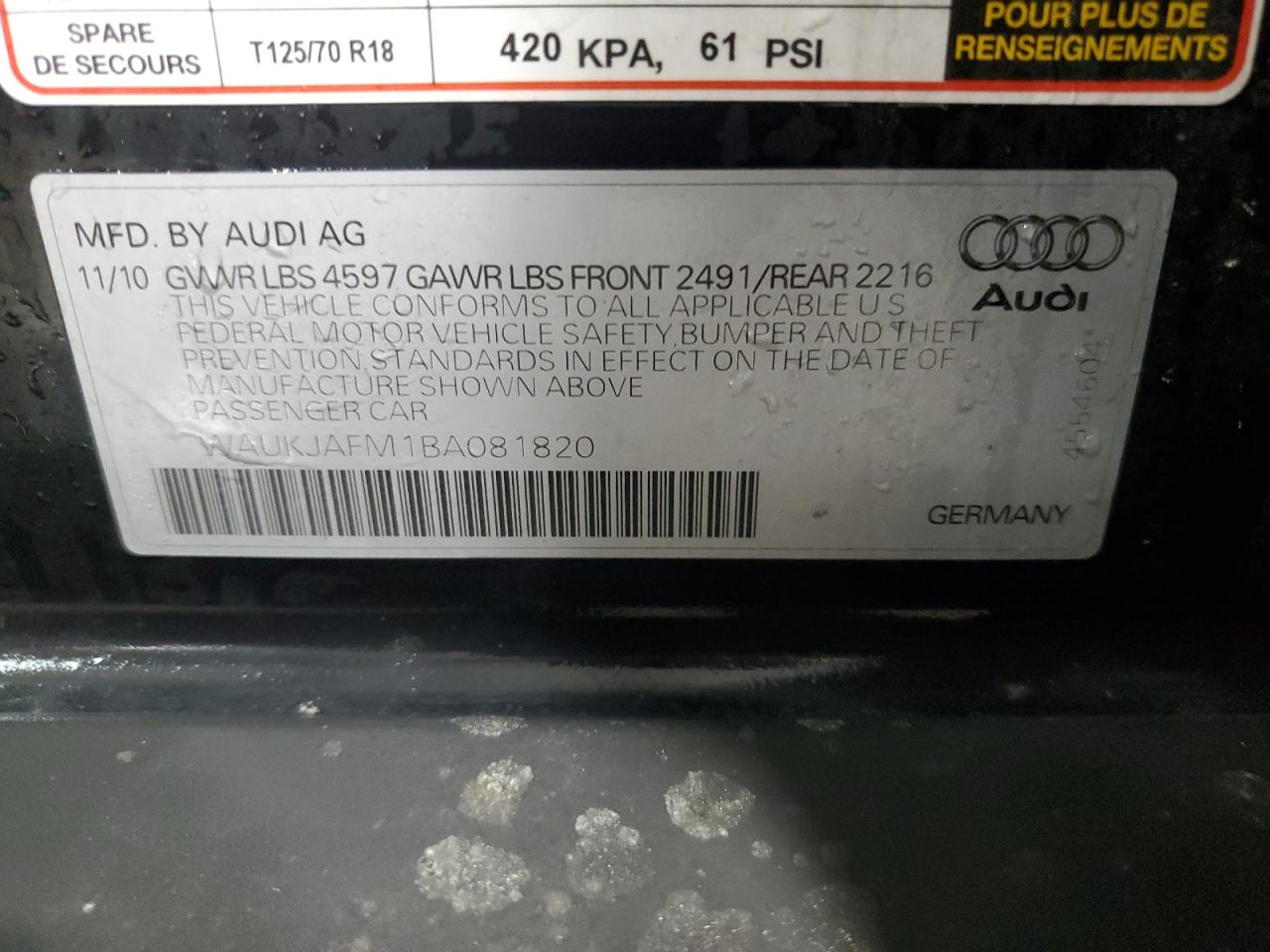 WAUKJAFM1BA081820 2011 Audi A3 Premium Plus