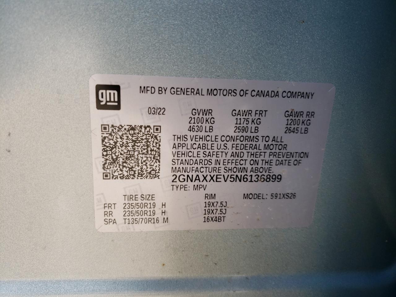 2GNAXXEV5N6136899 CHEVROLET EQUINOX 2022