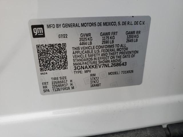 3GNAXKEV7NL268643 | 2022 Chevrolet equinox lt