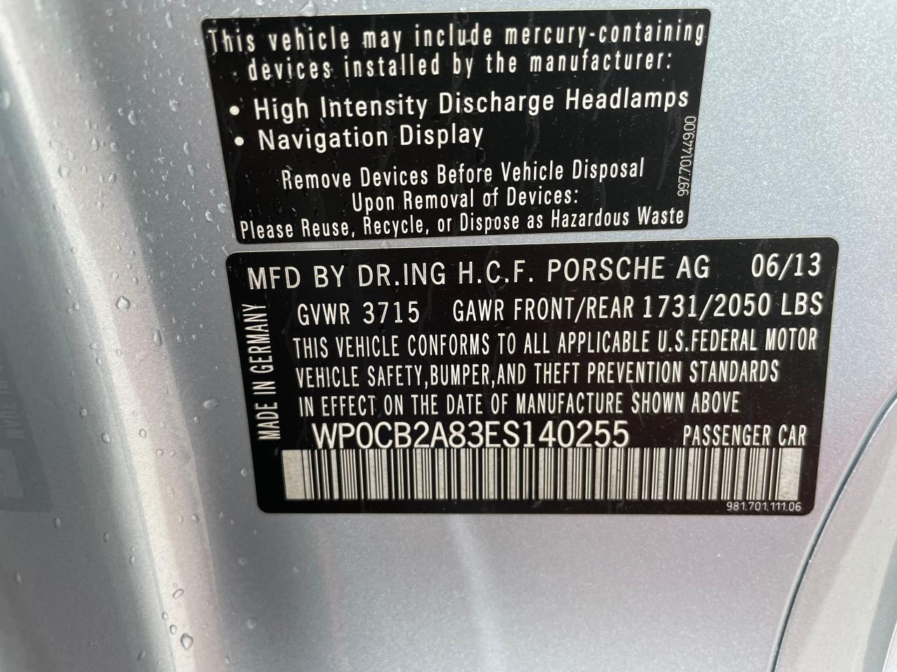 WP0CB2A83ES140255 2014 Porsche Boxster S