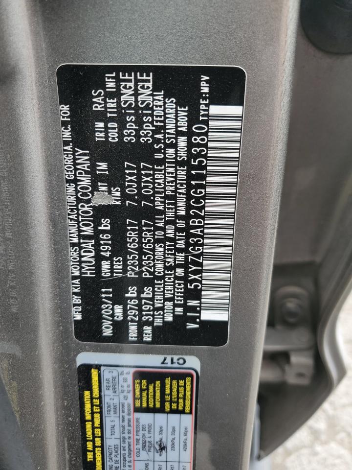 5XYZG3AB2CG115380 2012 Hyundai Santa Fe Gls