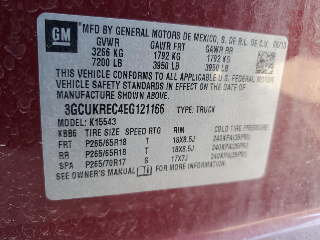 3GCUKREC4EG121166 2014 Chevrolet Silverado K1500 Lt