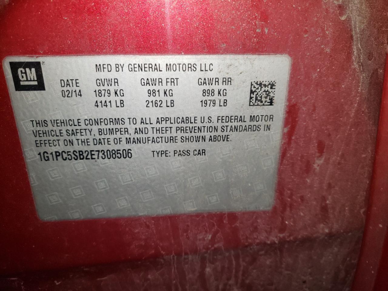 1G1PC5SB2E7308506 2014 Chevrolet Cruze Lt