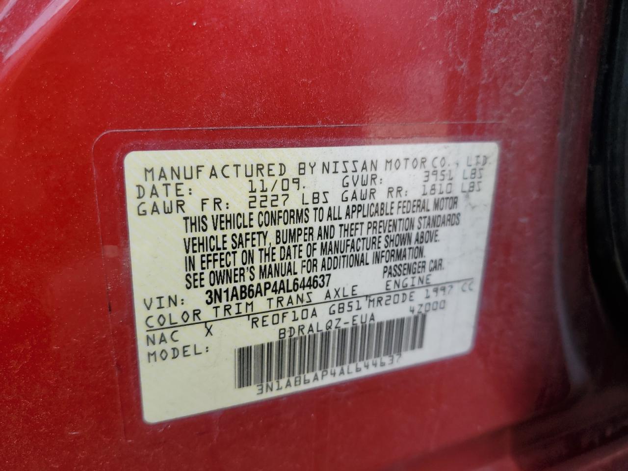 3N1AB6AP4AL644637 2010 Nissan Sentra 2.0