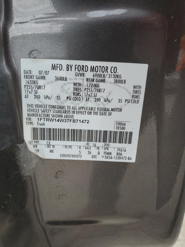 1FTRW14W37FB71472 2007 Ford F150 Supercrew