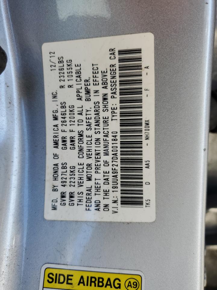 19UUA9F27DA001840 2013 Acura Tl