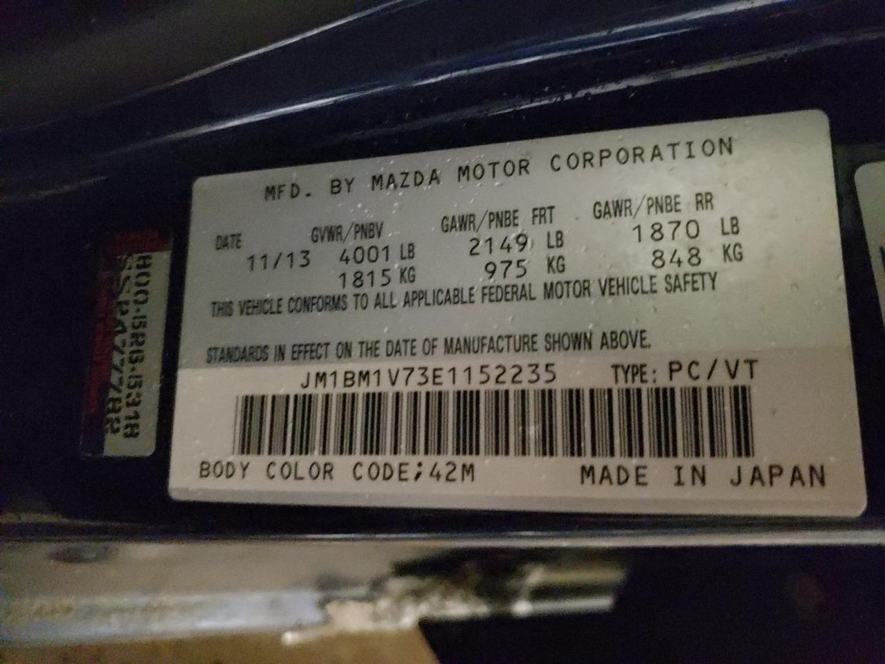 JM1BM1V73E1152235 2014 Mazda 3 Touring