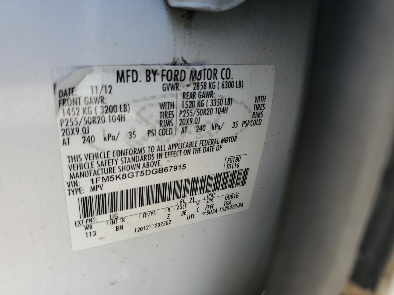 1FM5K8GT5DGB67915 2013 Ford Explorer Sport