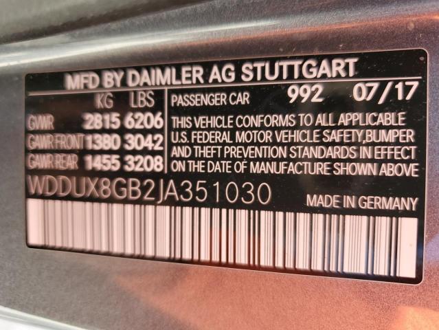 2018 MERCEDES-BENZ S MERCEDES - WDDUX8GB2JA351030