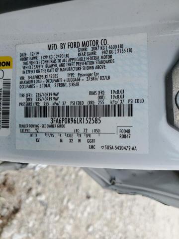 VIN 3FA6P0K96LR152585 2020 Ford Fusion, Titanium no.12