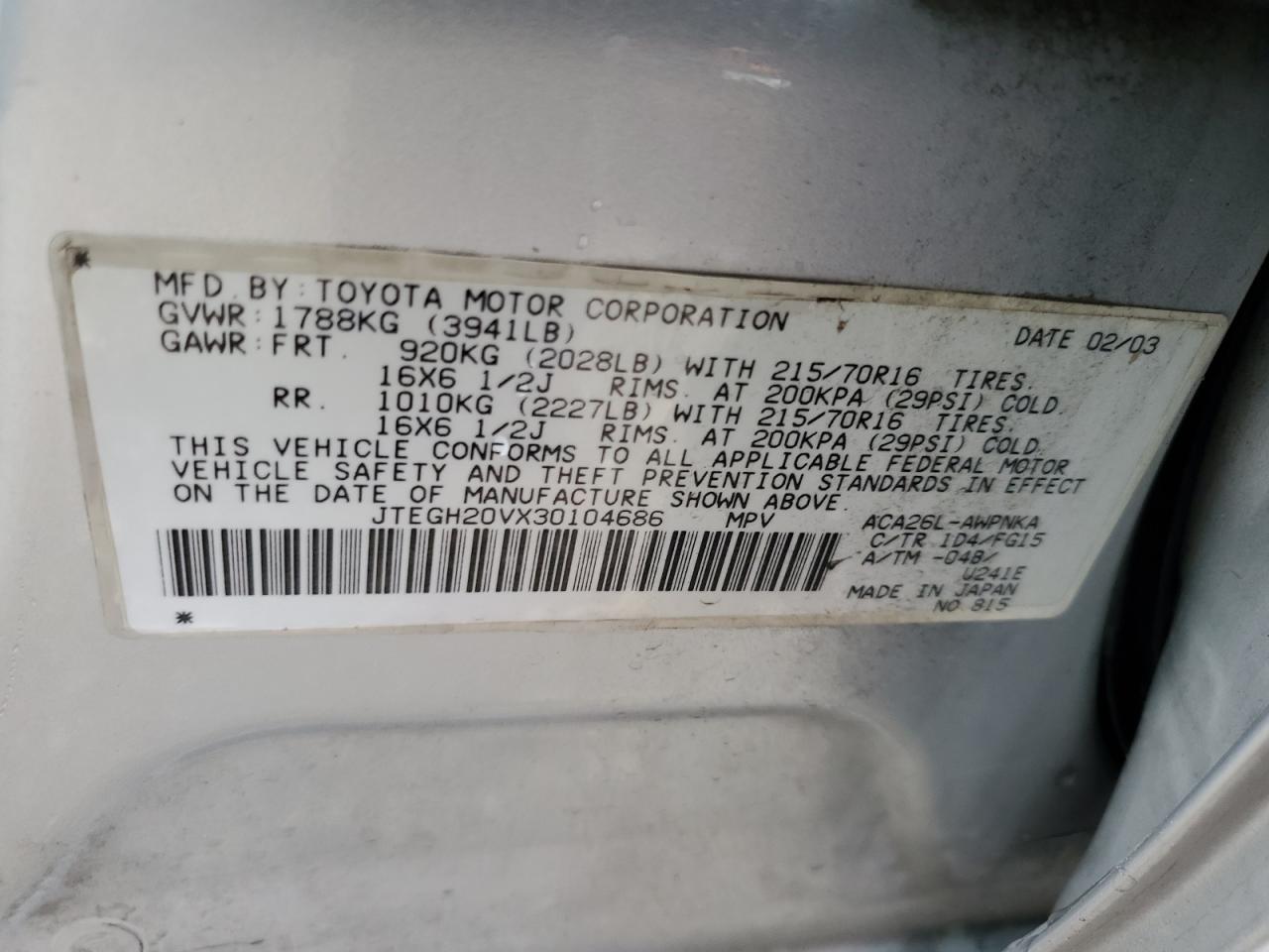 JTEGH20VX30104686 2003 Toyota Rav4