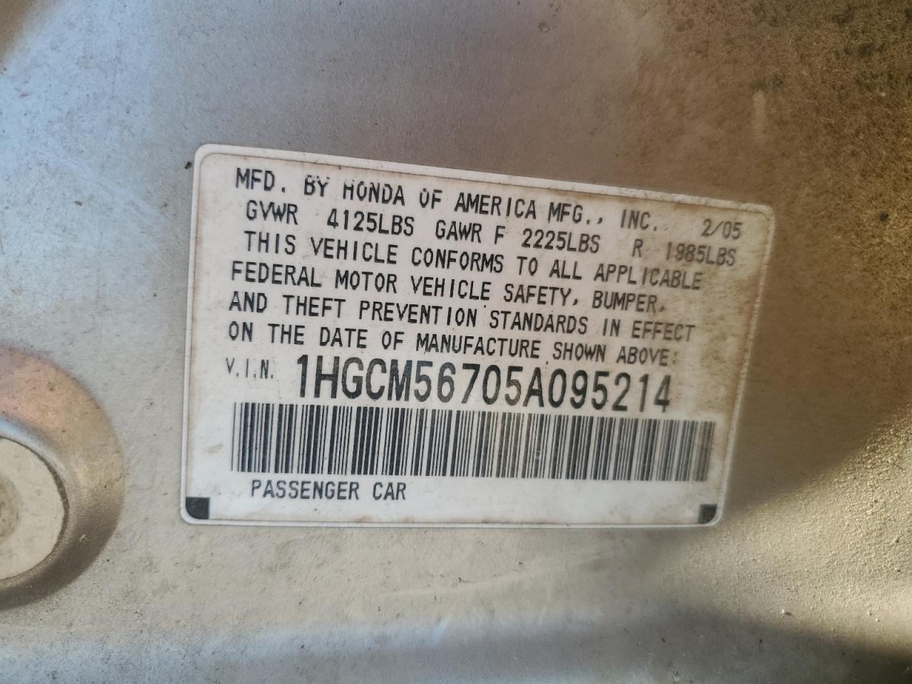 1HGCM56705A095214 2005 Honda Accord Ex