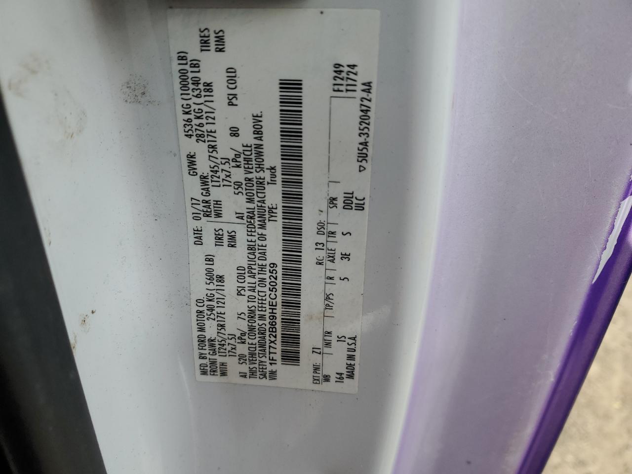 1FT7X2B69HEC50259 FORD F250 2017