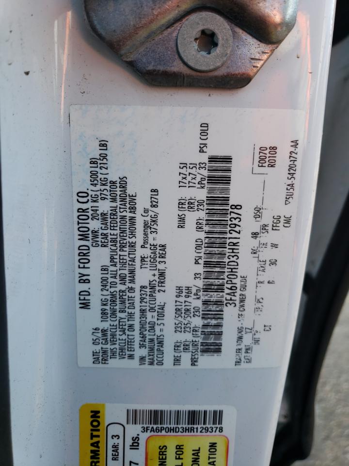 3FA6P0HD3HR129378 FORD FUSION 2017