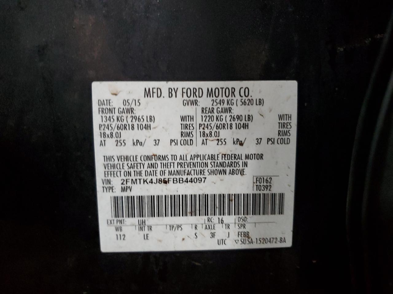 2FMTK4J85FBB44097 2015 Ford Edge Sel