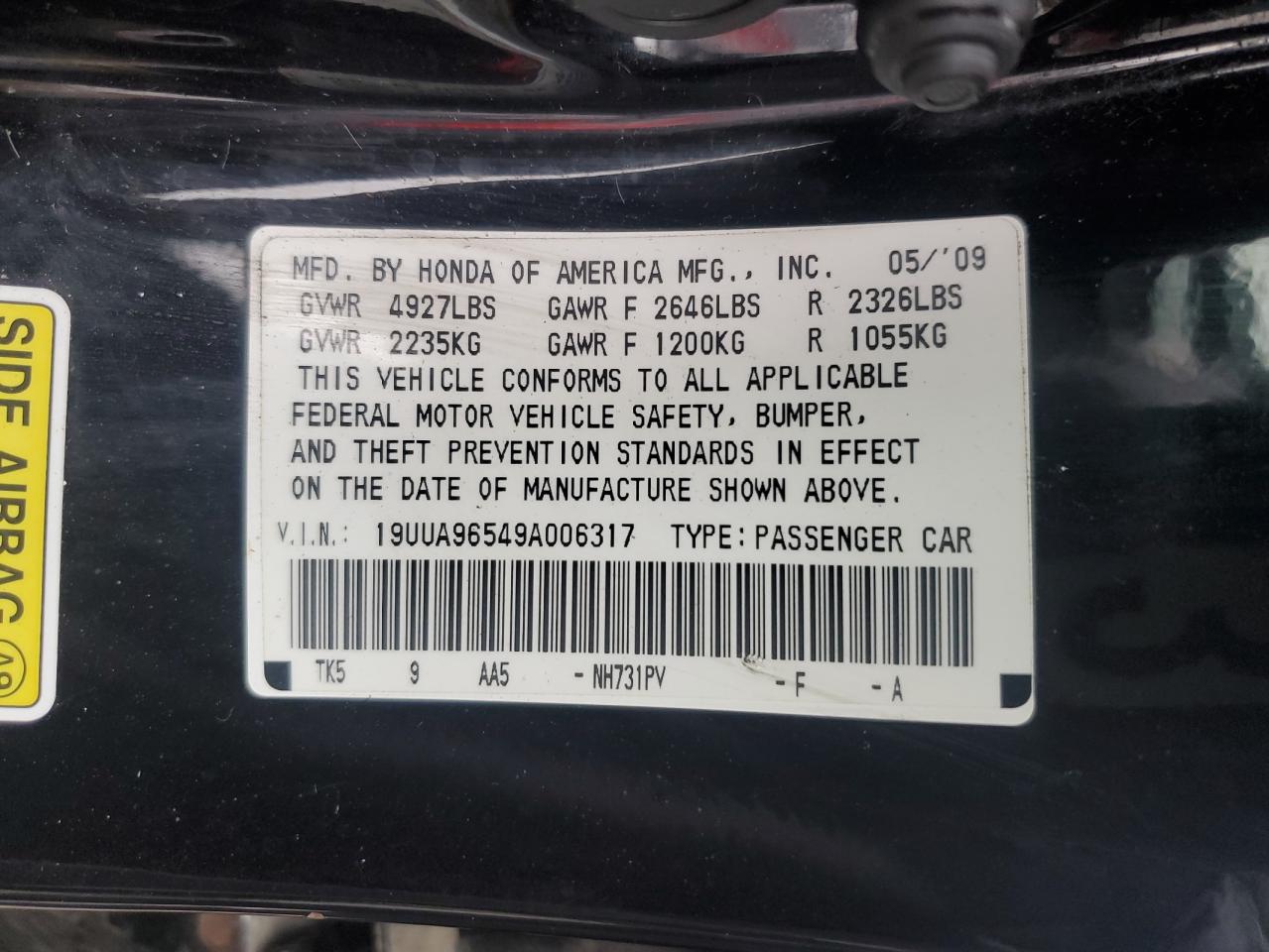 19UUA96549A006317 2009 Acura Tl