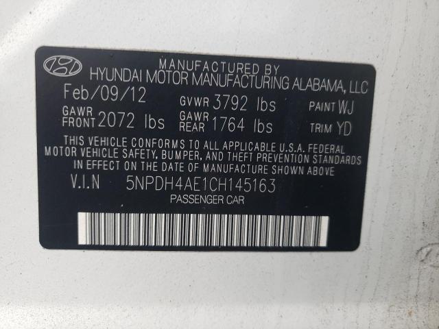 2012 Hyundai Elantra Gls VIN: 5NPDH4AE1CH145163 Lot: 44821184