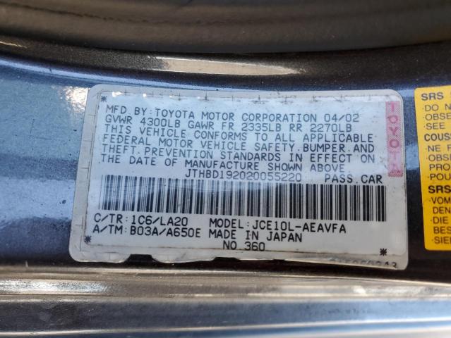 2002 Lexus Is 300 VIN: JTHBD192020055220 Lot: 45670044