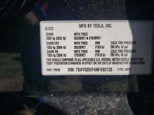 VIN 7SAYGDEF4NF495138 2022 Tesla MODEL Y no.14